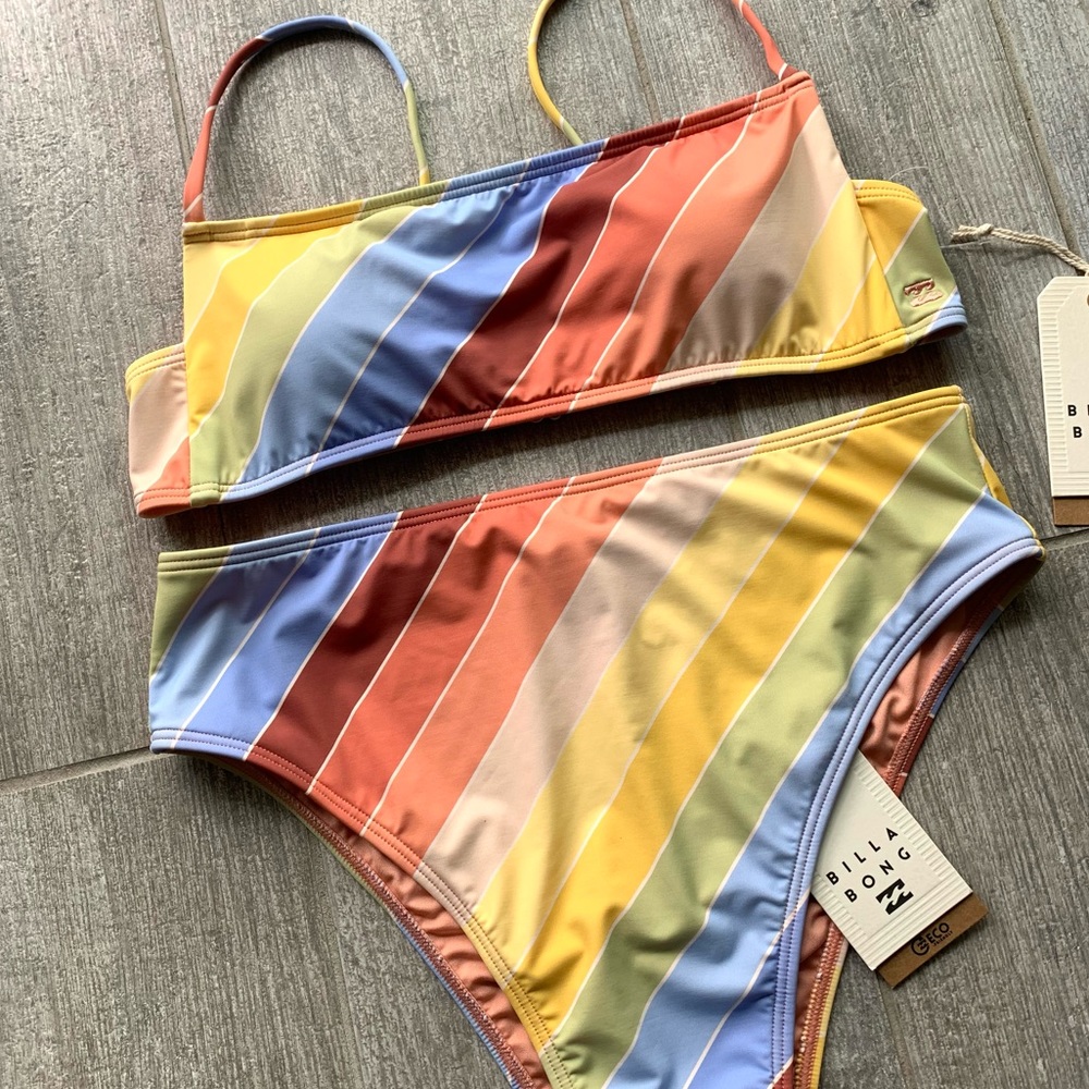 π₯π₯BILLABONG - BRIGHTER DAZE SQUARE RUCHED BRALETTE RISE BIKINI SETπ₯π₯ - Picture 6 of 9